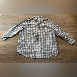 HB Harbor Bay men’s size 4XLT white and gray plaid long sleeve button up shirt